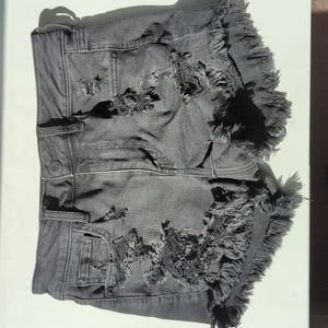 High rise distressed denim short